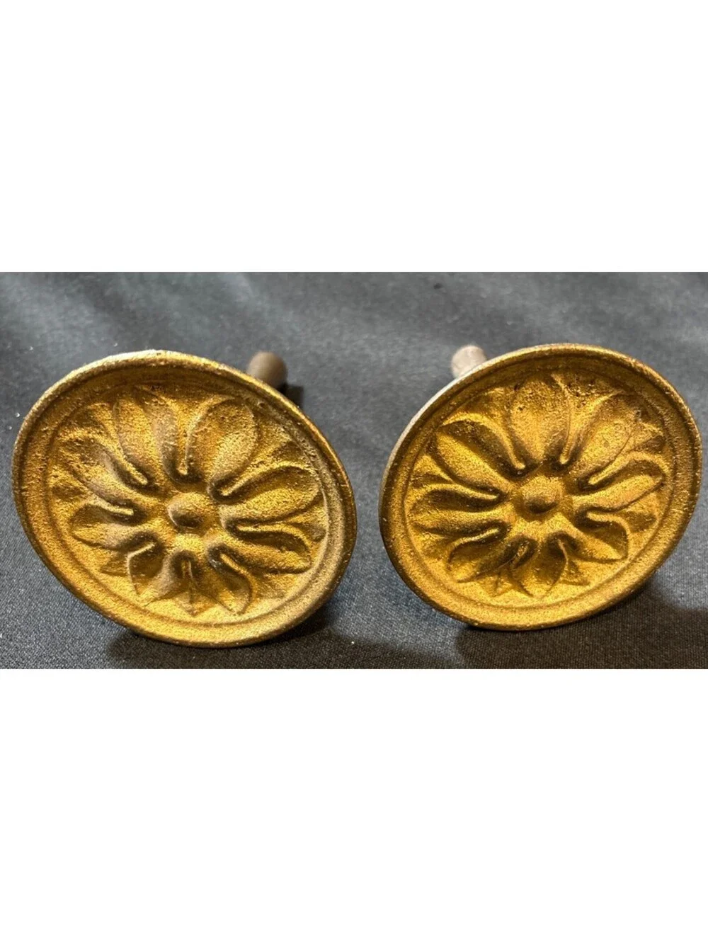 Vtg Antique Brass Drapery Curtain Holdbacks Tiebacks Leaf Floral Complete